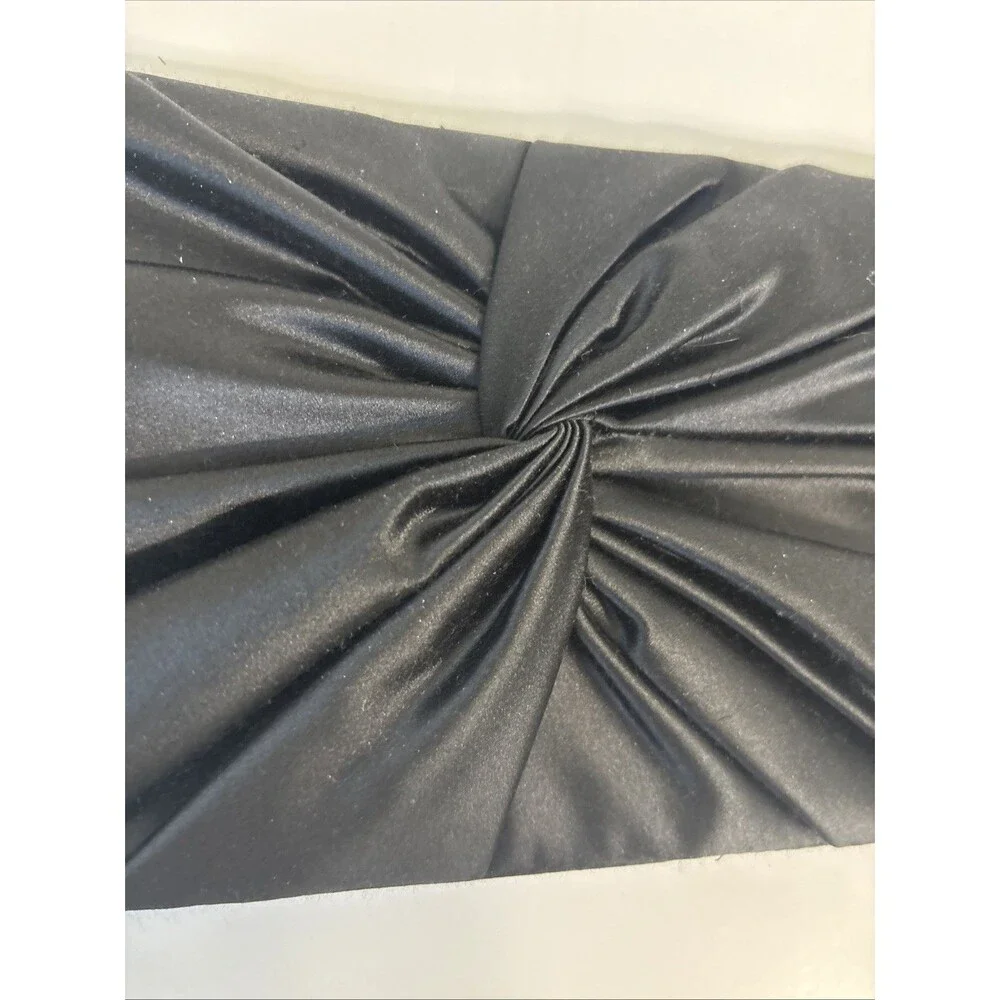 White House Black Market Black Satin Twist Front Evening Clutch w/Silver Chain - Picture 4 of 16